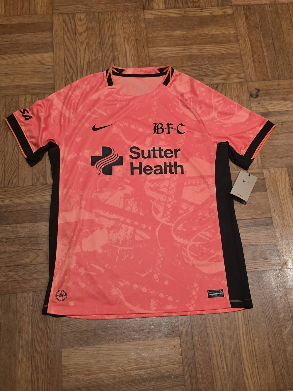 Nike Bay FC Sutter Health Poppy Orange Short Sleeve Soccer Jersey Size L Men's